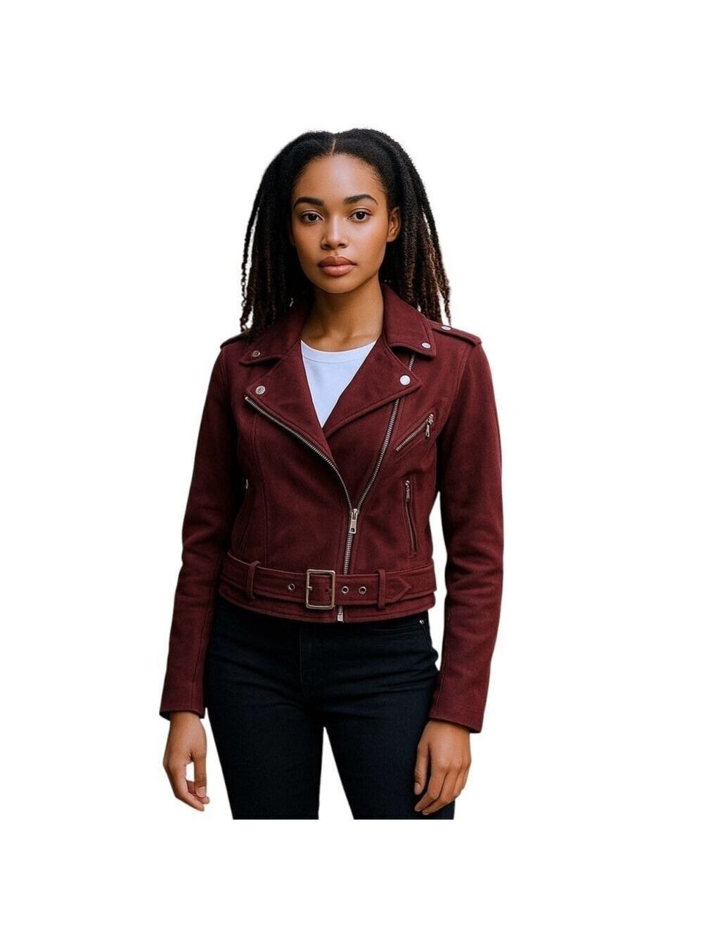 Suede Cropped Moto Jacket Women’s Size Medium (Fits like a Small) Maroon
